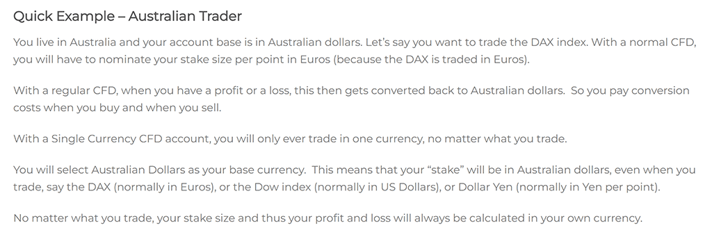 TradeDirect365 Single Currency CFD trading example